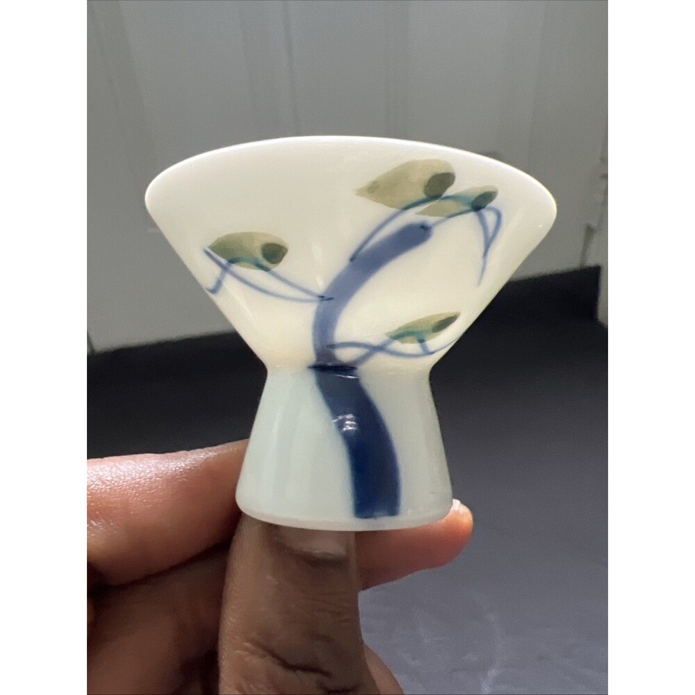 Vintage Fukagawa Koransha Japan Ochoko Sake Tea Blue Tree & Birds 2.5”D x 2”H